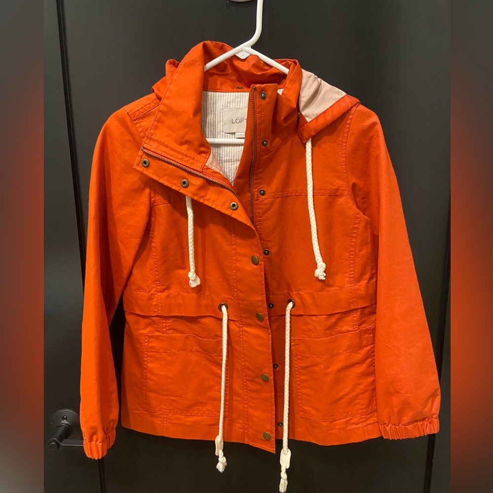 Orange Loft rain coat jacket hooded